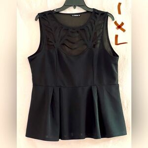 LADIES BLACK SLEEVELESS TOP WITH SOME SHEER
